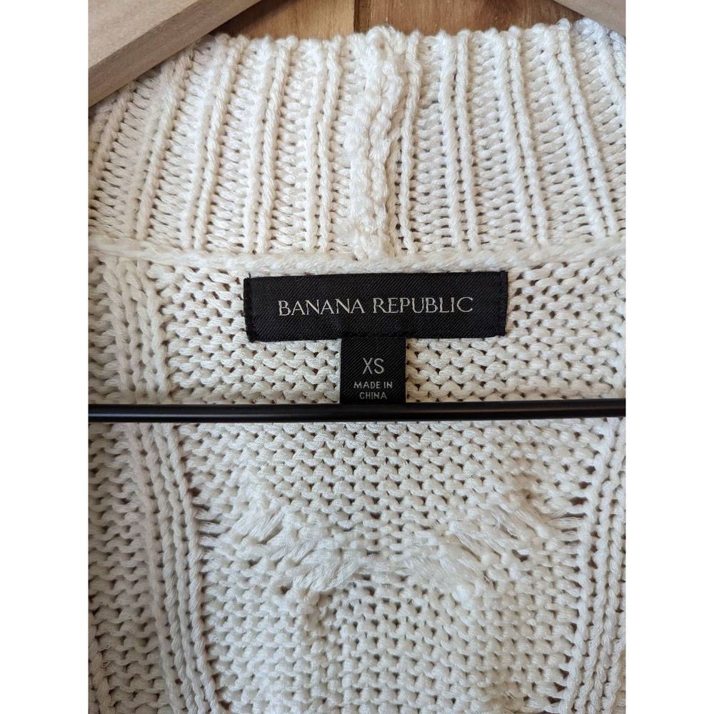 Banana Republic Chunky Knit Cardigan Open Front Neutral 100% Cotton White XS - Picture 4 of 8